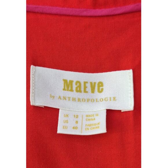 Maeve by Anthropology Front Tie Button Down Blouse Top Shirt Red Size 8 M Rayon - Picture 2 of 10